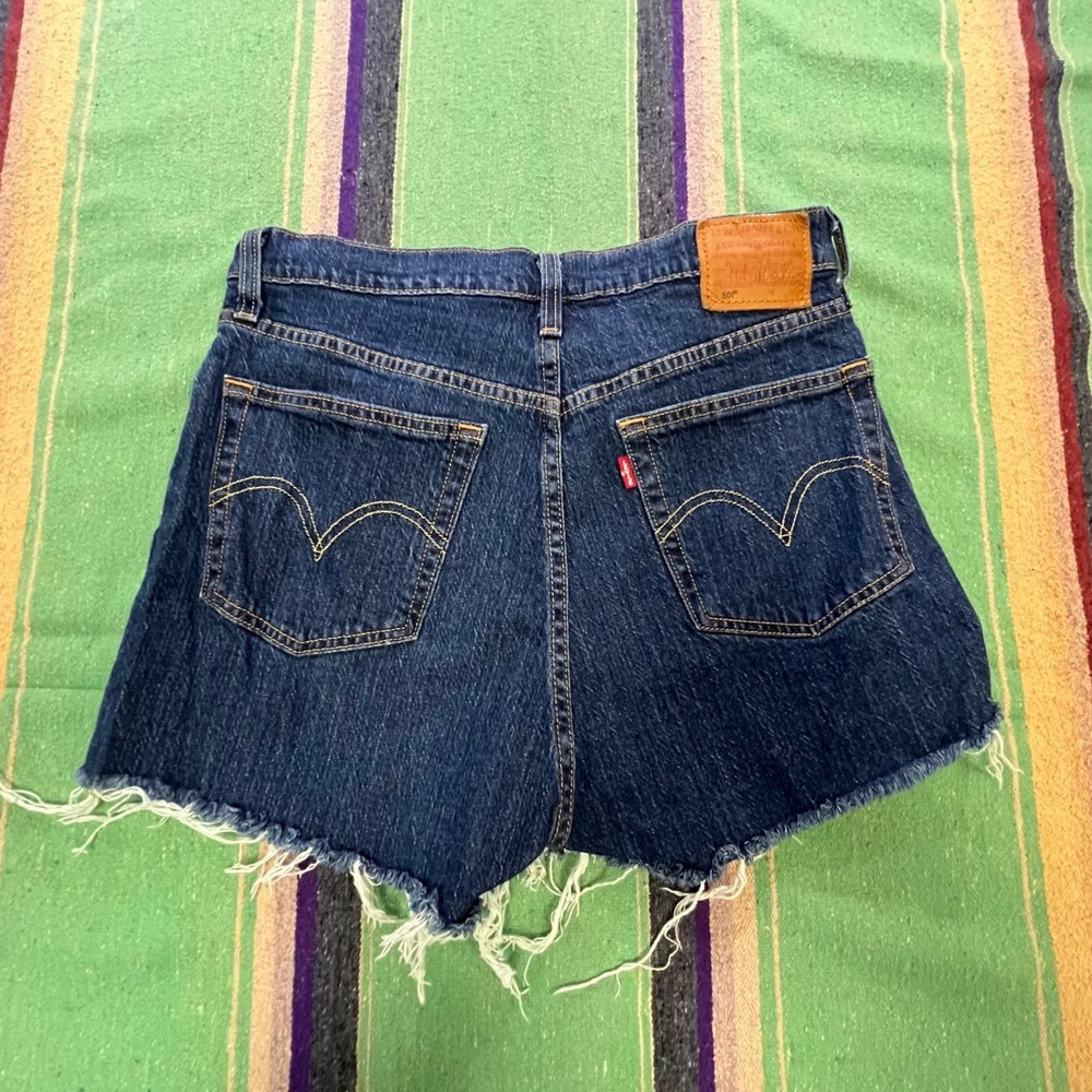 Levi's 501 Denim Shorts Womens 29 Dark Wash High Rise Raw Hem Button Fly AZ77